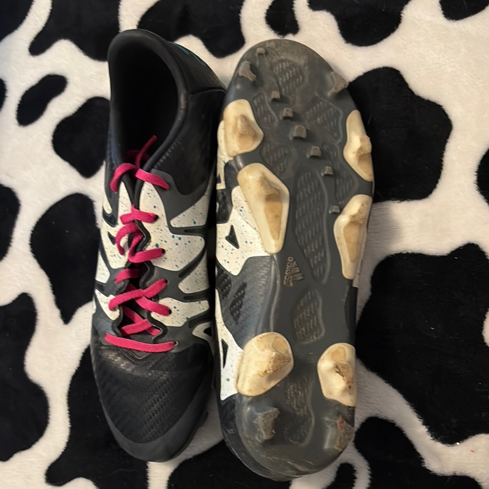 Adidas Black and White Cleats with Pink Accents